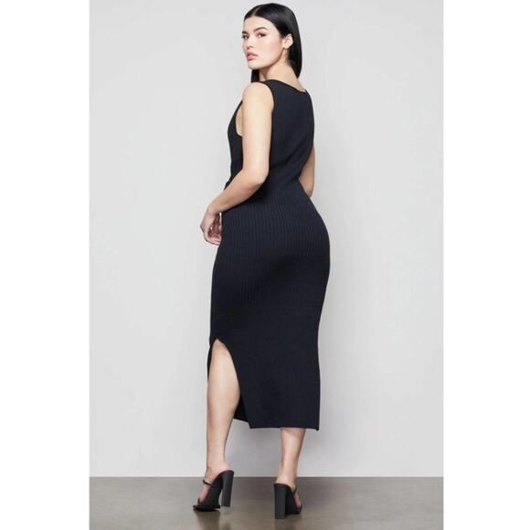 Good American Body Sexy Dress Womens 1X 5 Black Ribbed Knit Sleeveless Bodycon‎ - Picture 2 of 13